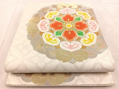 平和屋着物◎六通柄袋帯 唐織 正倉院花文 金銀糸 正絹 逸品 BAAV4470yc