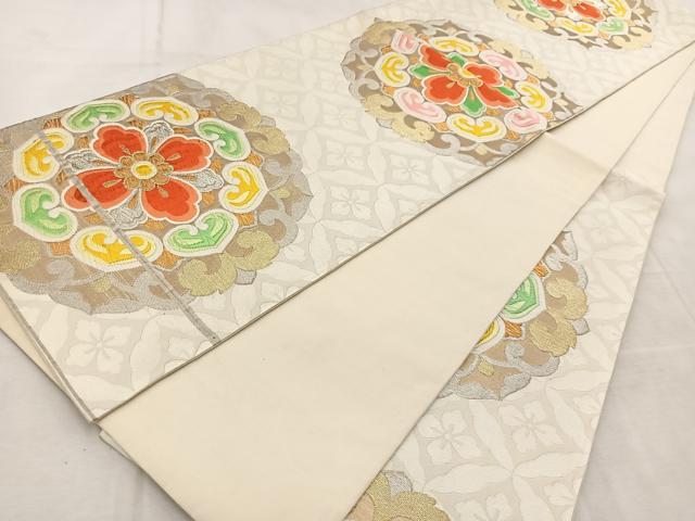 平和屋着物◎六通柄袋帯 唐織 正倉院花文 金銀糸 正絹 逸品 BAAV4470yc