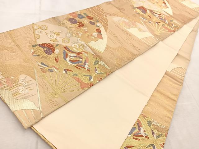 平和屋着物◎六通柄袋帯　唐織　鳳凰扇面花文　金銀糸　正絹　逸品　BAAV4472yc