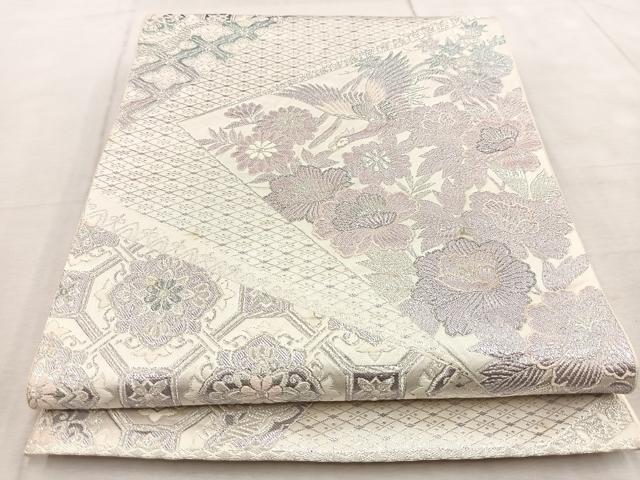 平和屋着物◎六通柄袋帯 切嵌花鳥文 銀糸 正絹 逸品 BAAV4482yc