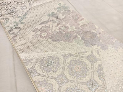 平和屋着物◎六通柄袋帯 切嵌花鳥文 銀糸 正絹 逸品 BAAV4482yc