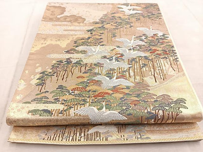 平和屋着物◎六通柄袋帯　唐織　豊樹飛鶴文　金銀糸　正絹　逸品　BAAV4485yc