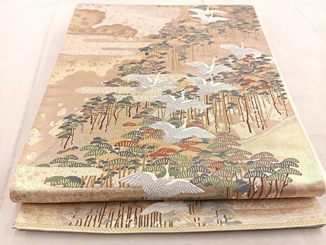 平和屋着物◎六通柄袋帯　唐織　豊樹飛鶴文　金銀糸　正絹　逸品　BAAV4485yc
