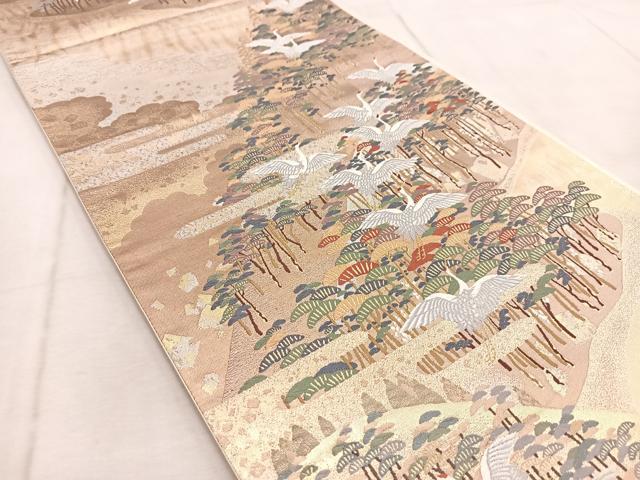 平和屋着物◎六通柄袋帯　唐織　豊樹飛鶴文　金銀糸　正絹　逸品　BAAV4485yc
