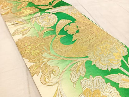 平和屋着物◎六通柄袋帯　孔雀更紗　金銀彩　正絹　逸品　BAAV4489yc