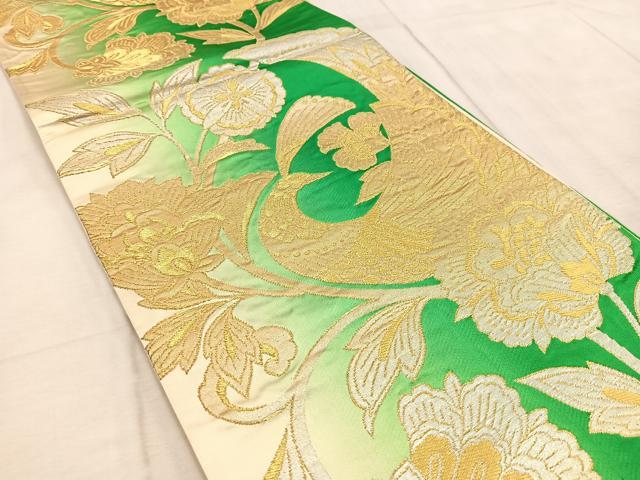 平和屋着物◎六通柄袋帯　孔雀更紗　金銀彩　正絹　逸品　BAAV4489yc