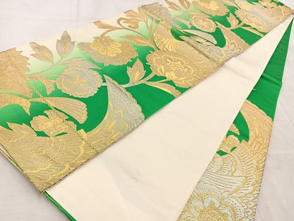 平和屋着物◎六通柄袋帯　孔雀更紗　金銀彩　正絹　逸品　BAAV4489yc