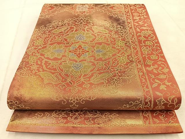 平和屋着物◎六通柄袋帯　正倉院花文　金銀糸　引箔　正絹　逸品　BAAV4500yc