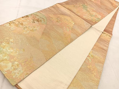 平和屋着物◎六通柄袋帯 風景花文 金糸 正絹 逸品 BAAV4501yc