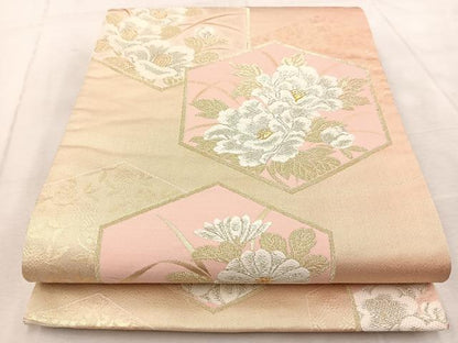 平和屋着物◎六通柄袋帯 唐織 亀甲花文 金銀糸 正絹 逸品 BAAV4505yc