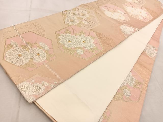 平和屋着物◎六通柄袋帯 唐織 亀甲花文 金銀糸 正絹 逸品 BAAV4505yc