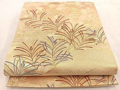 平和屋着物◎六通柄袋帯　立波若松葉文　金糸　正絹　逸品　BAAV4521yc