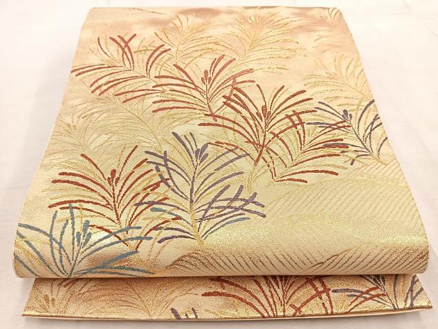 平和屋着物◎六通柄袋帯　立波若松葉文　金糸　正絹　逸品　BAAV4521yc