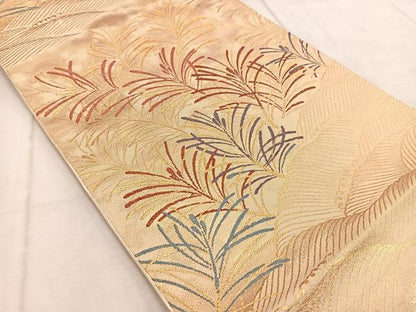 平和屋着物◎六通柄袋帯　立波若松葉文　金糸　正絹　逸品　BAAV4521yc