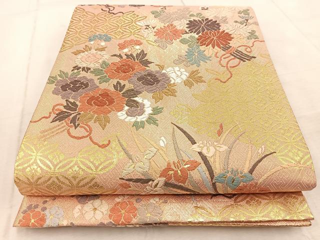 平和屋着物◎佐賀錦 六通柄袋帯 唐織 春秋御花文様 金糸 正絹 逸品 BAAV4523yc