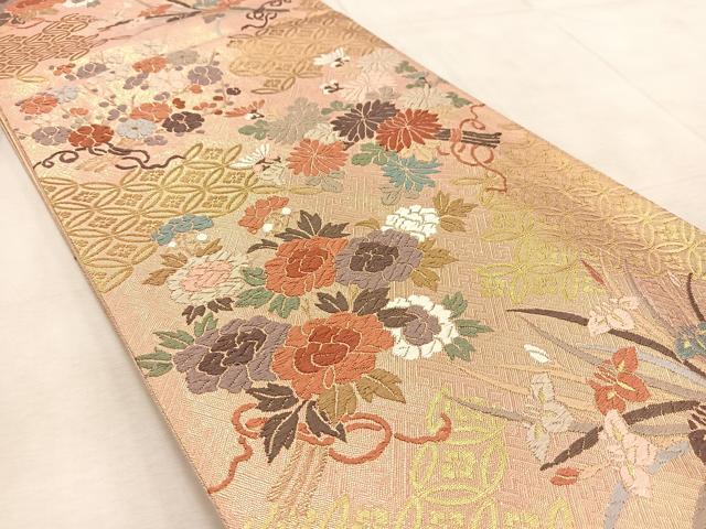 平和屋着物◎佐賀錦 六通柄袋帯 唐織 春秋御花文様 金糸 正絹 逸品 BAAV4523yc