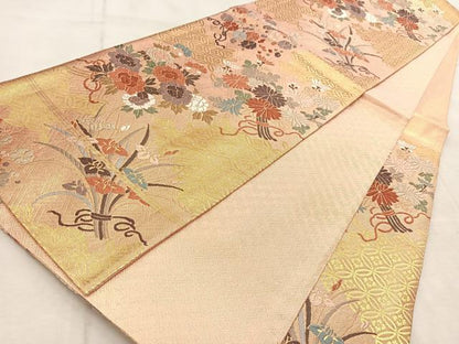 平和屋着物◎佐賀錦 六通柄袋帯 唐織 春秋御花文様 金糸 正絹 逸品 BAAV4523yc