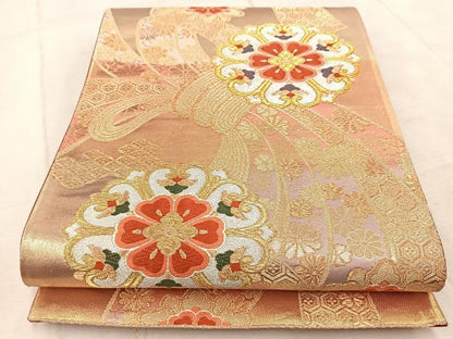 平和屋着物◎六通柄袋帯　唐織　束ね熨斗花文　金銀糸　正絹　逸品　BAAV4525yc