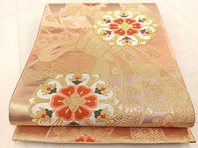 平和屋着物◎六通柄袋帯　唐織　束ね熨斗花文　金銀糸　正絹　逸品　BAAV4525yc