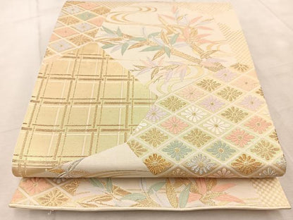 平和屋着物◎六通柄袋帯　唐織　切嵌竹花文　金銀糸　正絹　逸品　BAAV4526yc