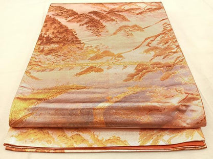 平和屋着物◎六通柄袋帯 人物風景文 金銀糸 引箔 正絹 逸品 BAAV4528yc