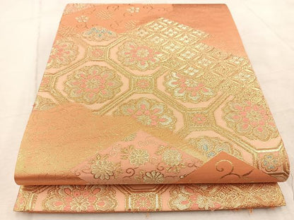 平和屋着物◎六通柄袋帯 唐織 松皮菱蜀江花文 金糸 正絹 逸品 BAAV4536yc