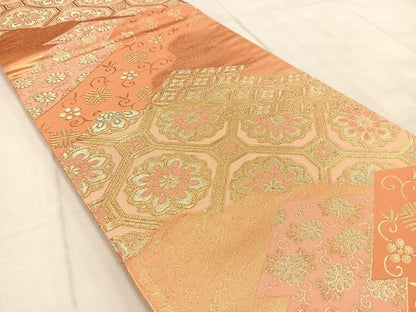 平和屋着物◎六通柄袋帯 唐織 松皮菱蜀江花文 金糸 正絹 逸品 BAAV4536yc