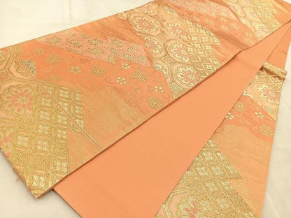 平和屋着物◎六通柄袋帯 唐織 松皮菱蜀江花文 金糸 正絹 逸品 BAAV4536yc