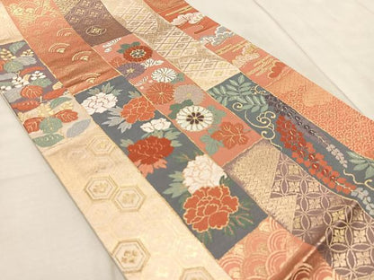 平和屋着物◎六通柄袋帯　唐織　吉祥花間道　金糸　正絹　逸品　BAAV4537yc