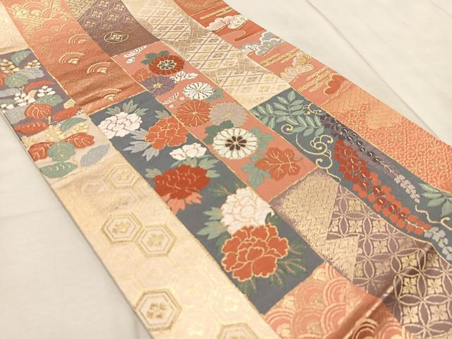 平和屋着物◎六通柄袋帯　唐織　吉祥花間道　金糸　正絹　逸品　BAAV4537yc