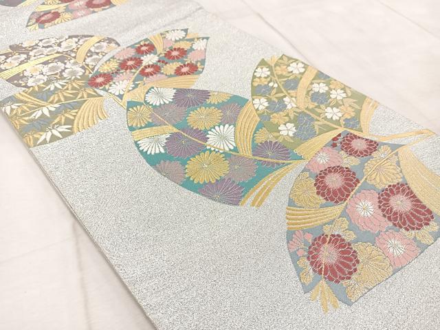 平和屋着物◎六通柄袋帯 唐織 花葉小菊文 金銀糸 正絹 逸品 BAAV4547yc