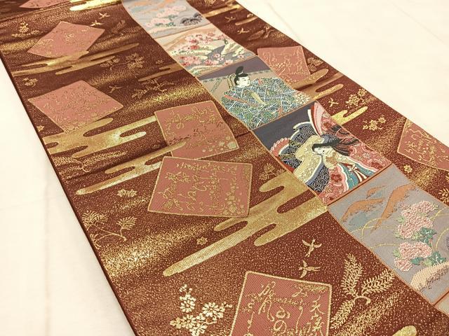 平和屋着物◎六通柄袋帯　唐織　花野散歌　金糸　正絹　逸品　BAAV4548yc