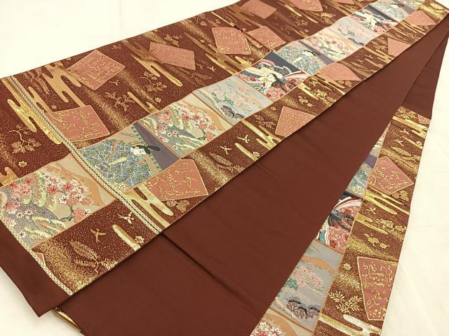 平和屋着物◎六通柄袋帯　唐織　花野散歌　金糸　正絹　逸品　BAAV4548yc