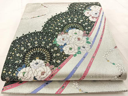 平和屋着物◎六通柄袋帯　唐織　飾花文　金銀糸　正絹　逸品　BAAV4553yc