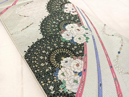 平和屋着物◎六通柄袋帯　唐織　飾花文　金銀糸　正絹　逸品　BAAV4553yc