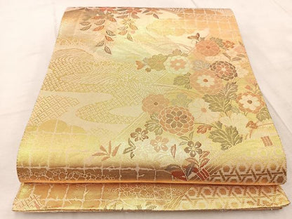 平和屋着物◎佐賀錦　六通柄袋帯　籬花文　金糸　正絹　逸品　BAAV4558yc
