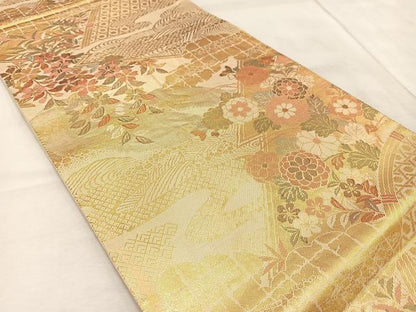 平和屋着物◎佐賀錦　六通柄袋帯　籬花文　金糸　正絹　逸品　BAAV4558yc