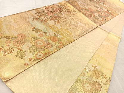 平和屋着物◎佐賀錦　六通柄袋帯　籬花文　金糸　正絹　逸品　BAAV4558yc