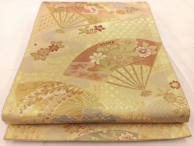 平和屋着物◎佐賀錦　両面　六通柄袋帯　畔久良　金糸　正絹　逸品　BAAV4562yc
