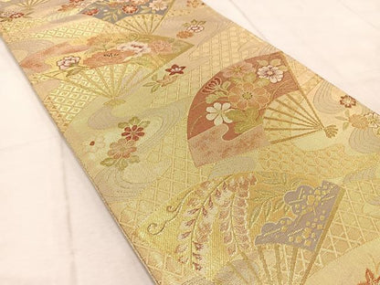 平和屋着物◎佐賀錦　両面　六通柄袋帯　畔久良　金糸　正絹　逸品　BAAV4562yc