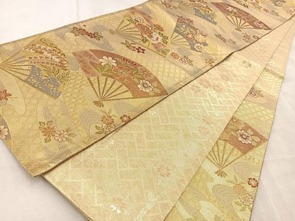平和屋着物◎佐賀錦　両面　六通柄袋帯　畔久良　金糸　正絹　逸品　BAAV4562yc