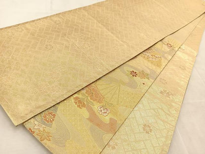 平和屋着物◎佐賀錦　両面　六通柄袋帯　畔久良　金糸　正絹　逸品　BAAV4562yc