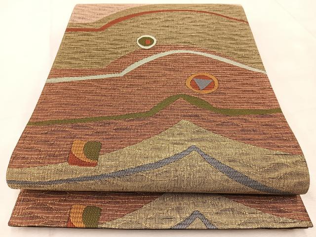 平和屋着物◎六通柄袋帯　抽象文　金糸　正絹　逸品　BAAV4564yc