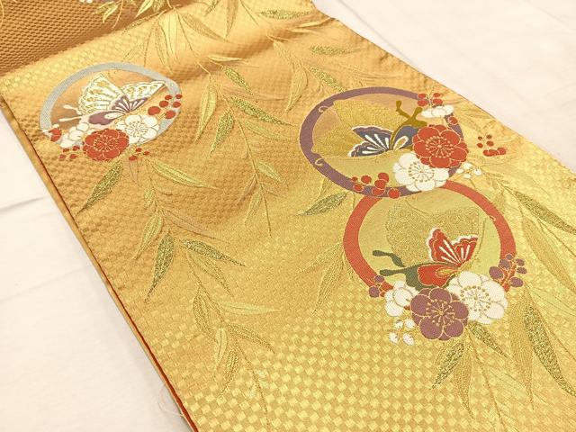 平和屋着物◎六通柄袋帯　唐織　花蝶丸文　金糸　正絹　逸品　BAAV4565yc
