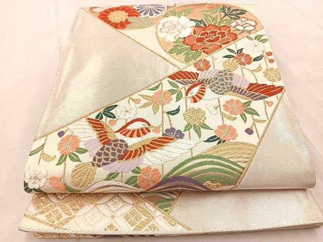 平和屋着物◎六通柄袋帯　唐織　鴛鴦花丸文　金銀糸　正絹　逸品　BAAV4572yc