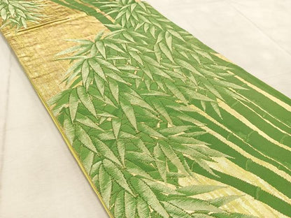 平和屋着物◎六通柄袋帯　竹林　金銀糸　正絹　逸品　BAAV4575yc