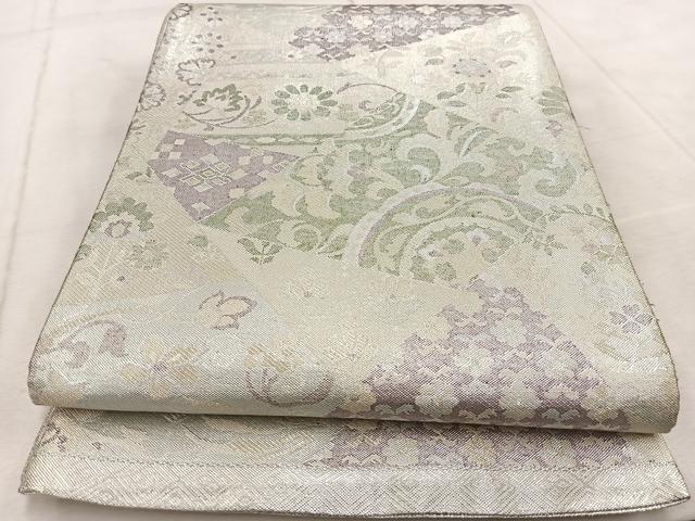 平和屋着物◎佐賀錦　六通柄袋帯　切嵌更紗花唐草文　銀糸　正絹　逸品　BAAV4581yc