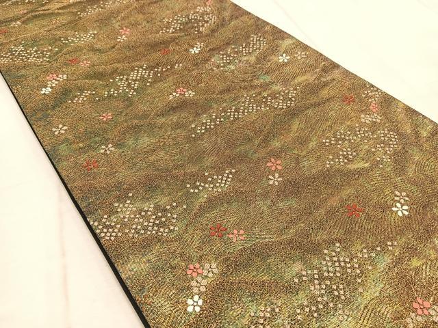 平和屋着物◎六通柄袋帯 唐織 花流水 金糸 引箔 正絹 逸品 BAAV4585yc