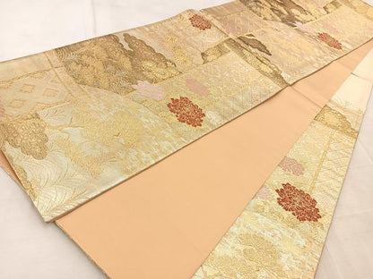 平和屋着物◎六通柄袋帯　唐織　九百佐賀錦　蒔絵　金銀糸　正絹　逸品　BAAV4587yc