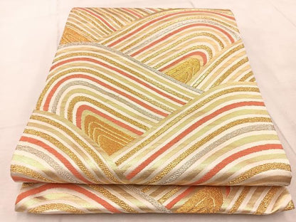 平和屋着物◎六通柄袋帯　唐織　立波青海波　金銀糸　正絹　逸品　BAAV4589yc